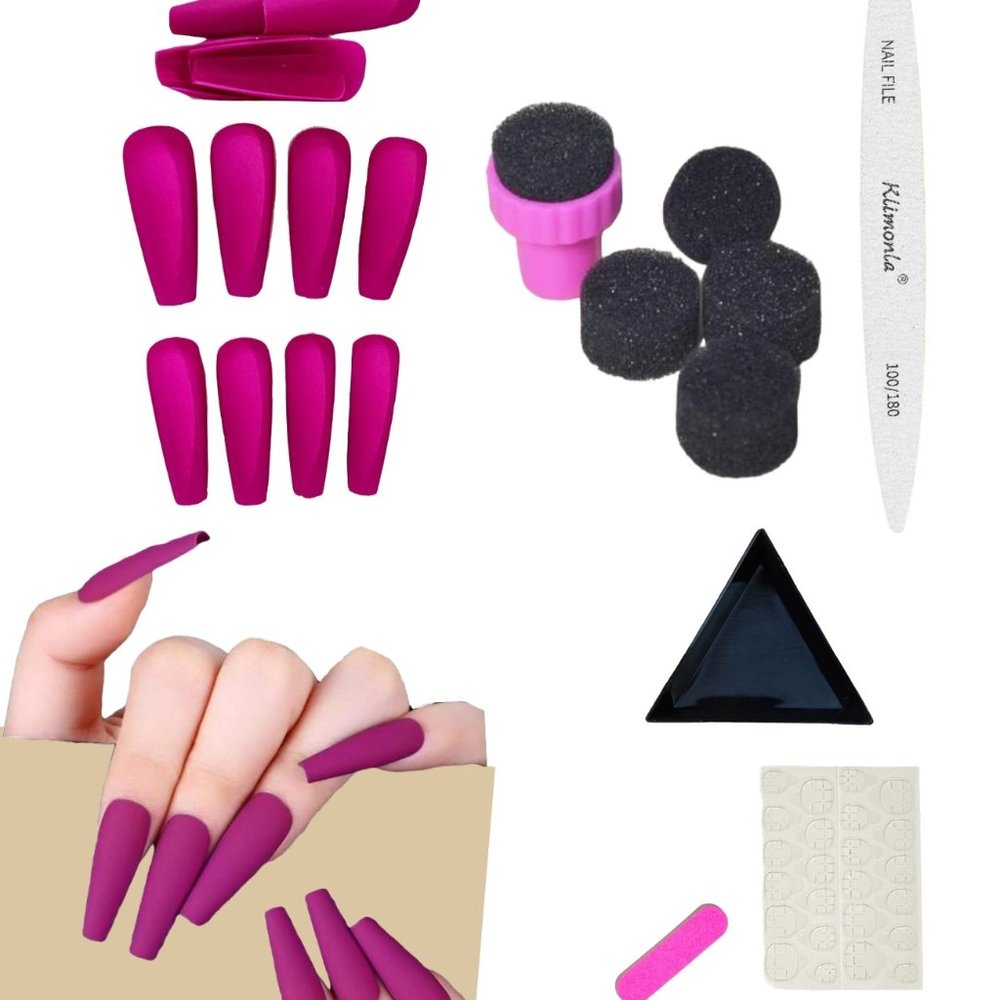 NWT 24pcs Matte Extra Long Press on Nails & sheet Tape + Nail Art Decoration Set